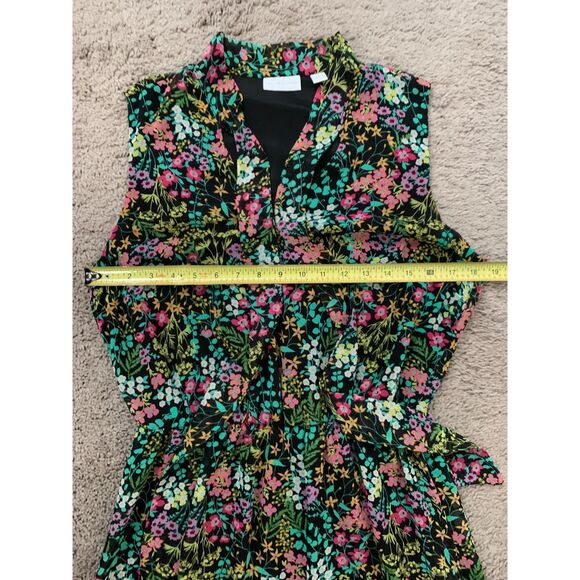 New York & Company Women Dress M Black Floral Tie-Neck Lace Hem Feminine - Picture 9 of 10